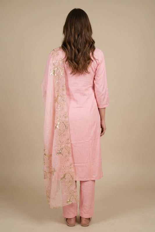 Silk Kurta Set With Embroidered Duppata (3piece) - MNK Clothings