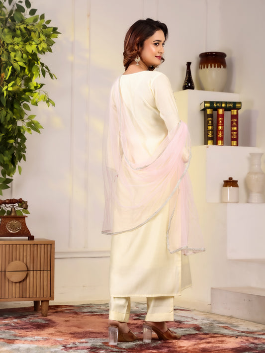 Butter Yellow Embroidery 3 Piece Kurta Set