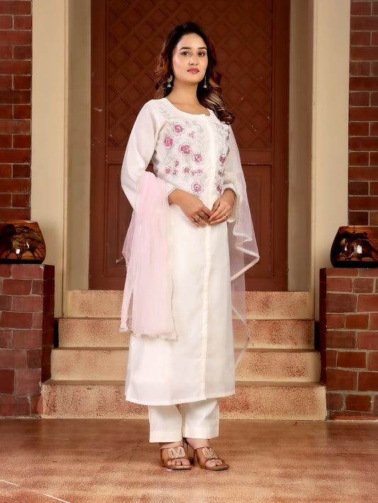 Ivory Embroidery 3 Piece Kurta Set