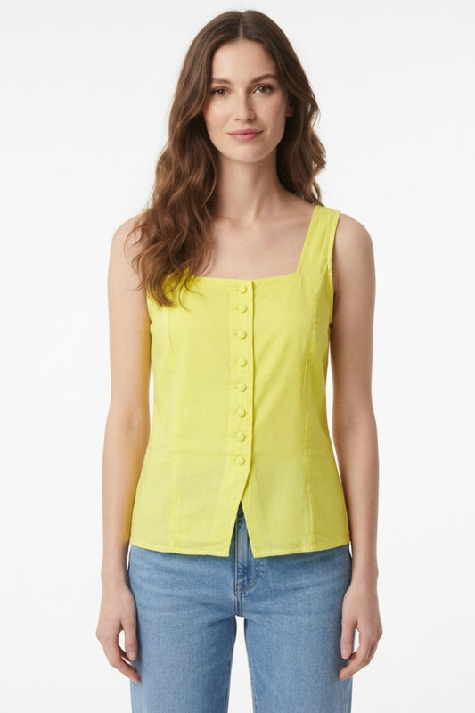 Yellow Button-Front Top