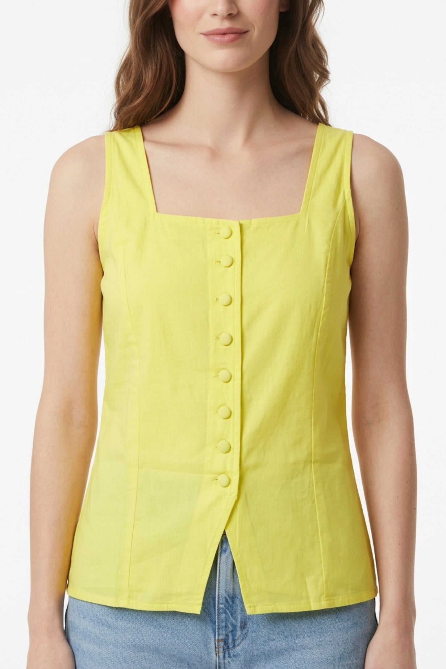 Yellow Button-Front Top