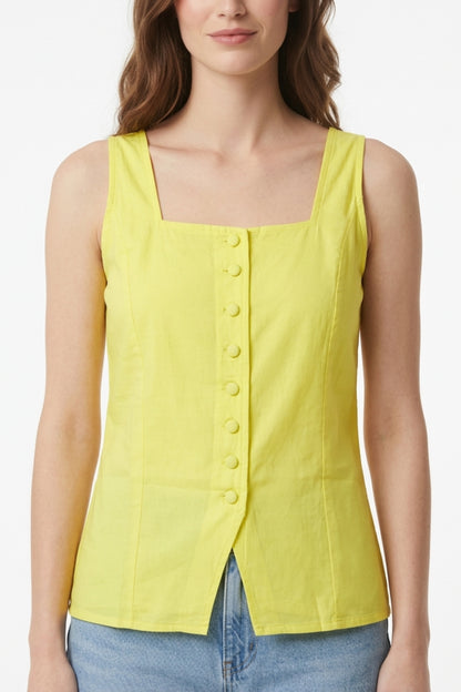 Yellow Button-Front Top