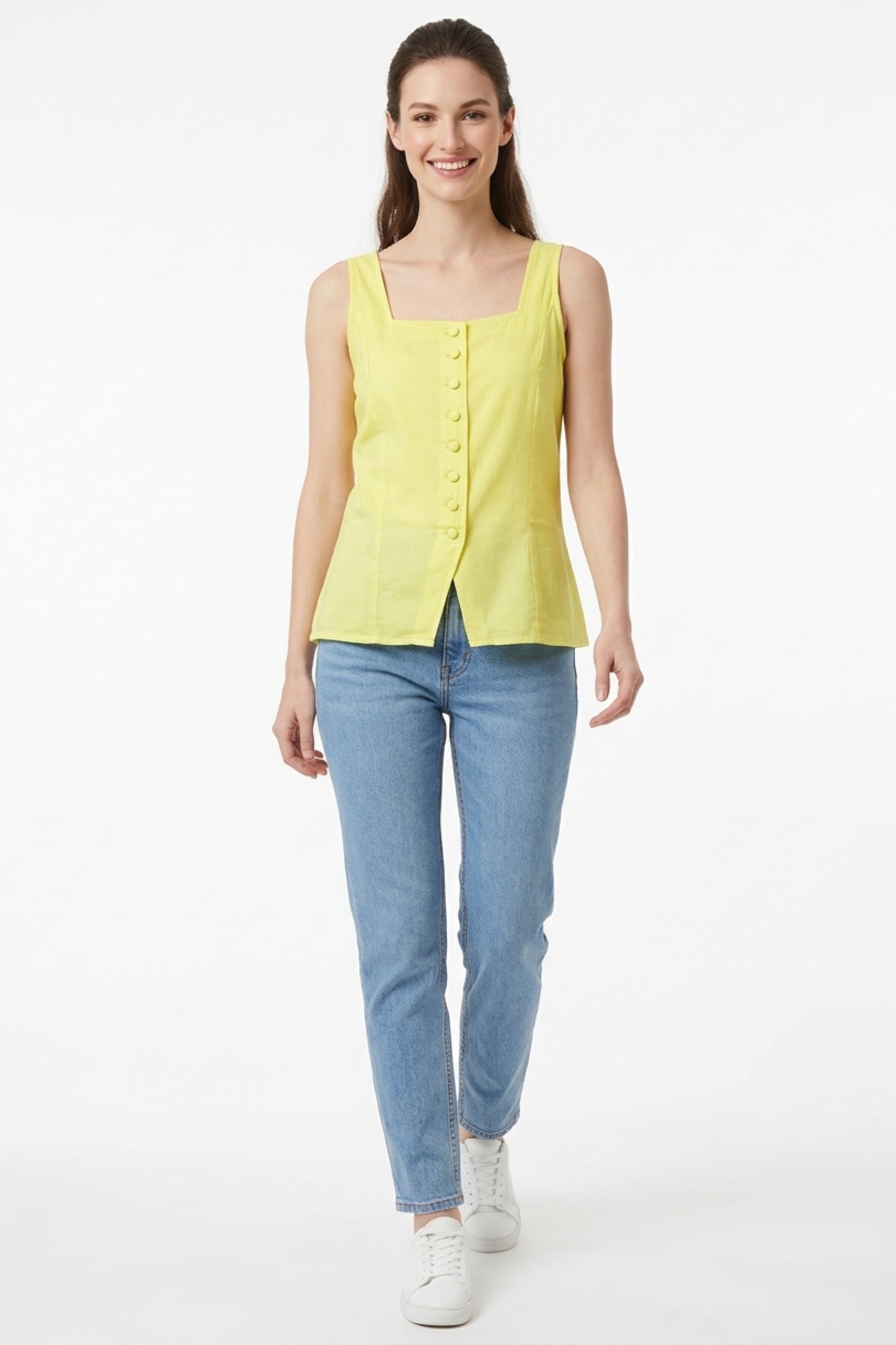 Yellow Button-Front Top