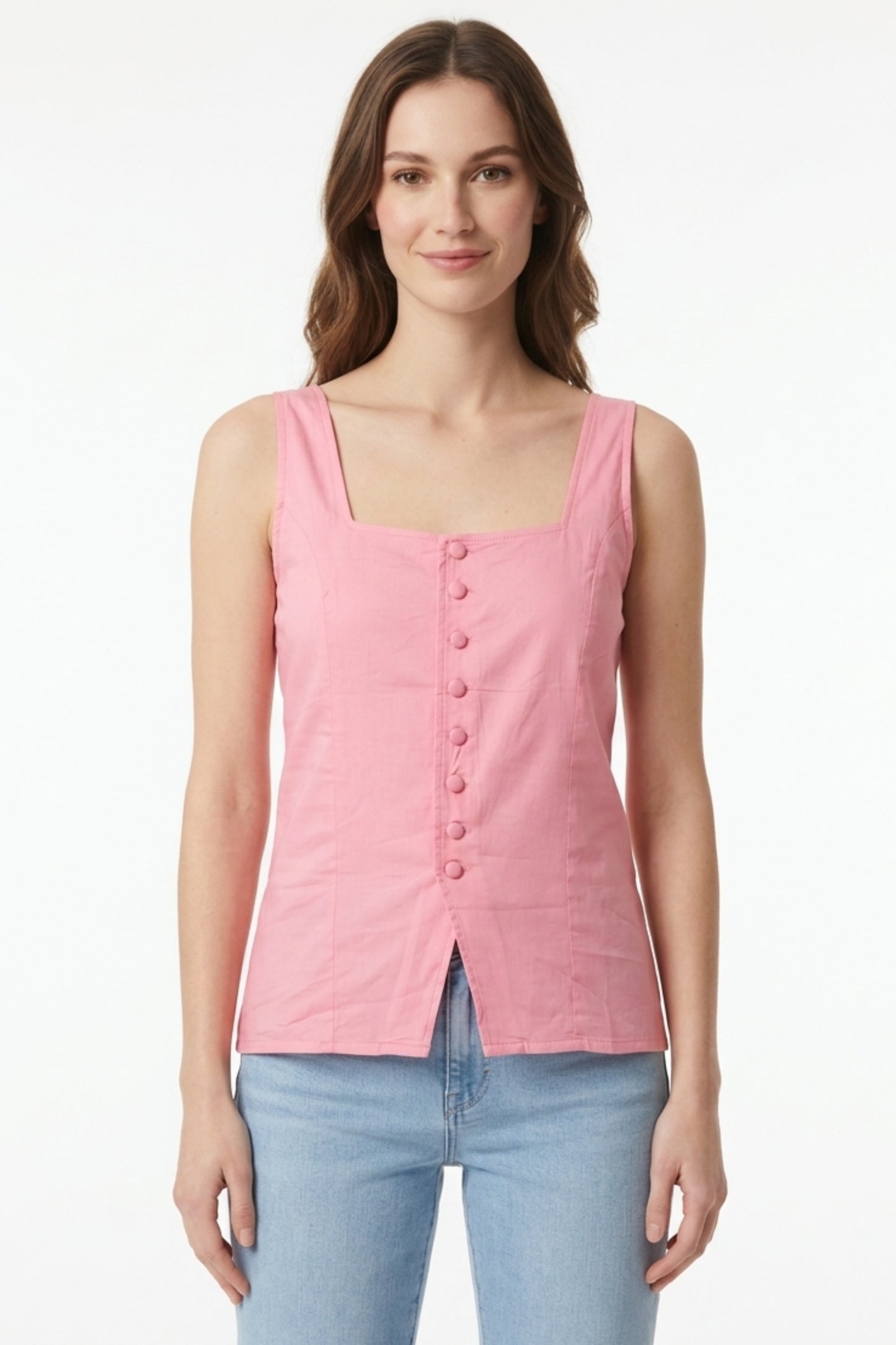 Peach Button-Front Top