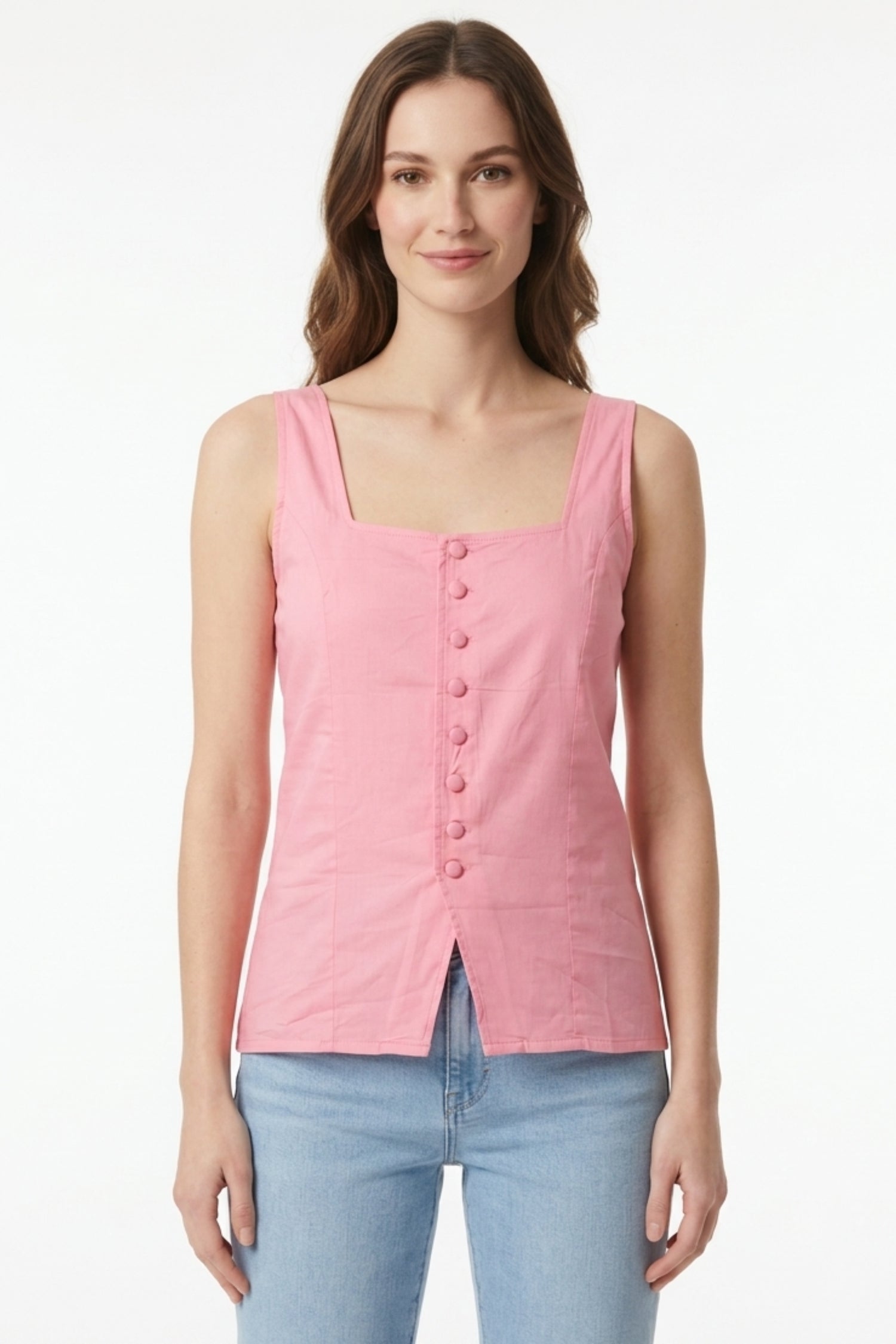 Peach Button-Front Top