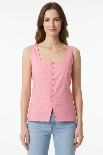 Peach Button-Front Top