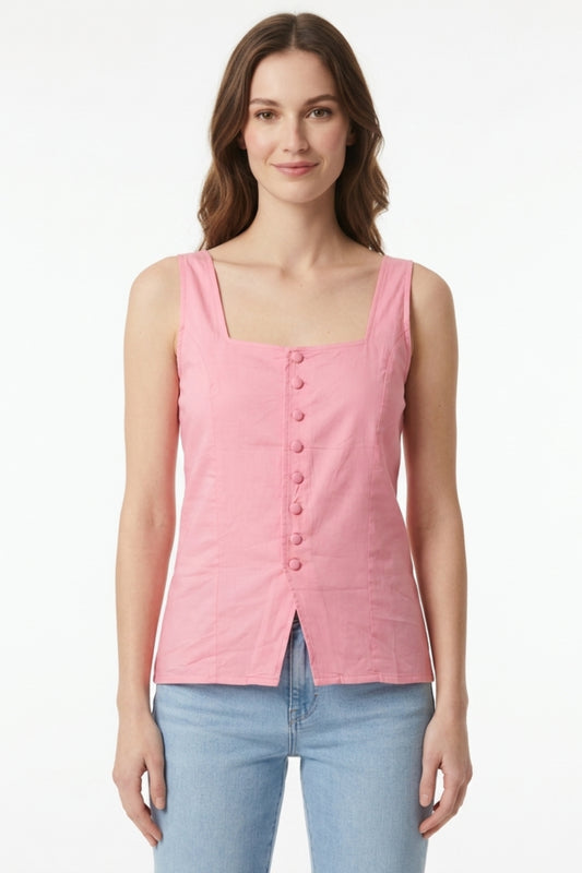 Peach Button-Front Top
