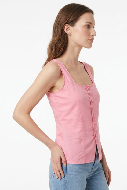 Peach Button-Front Top