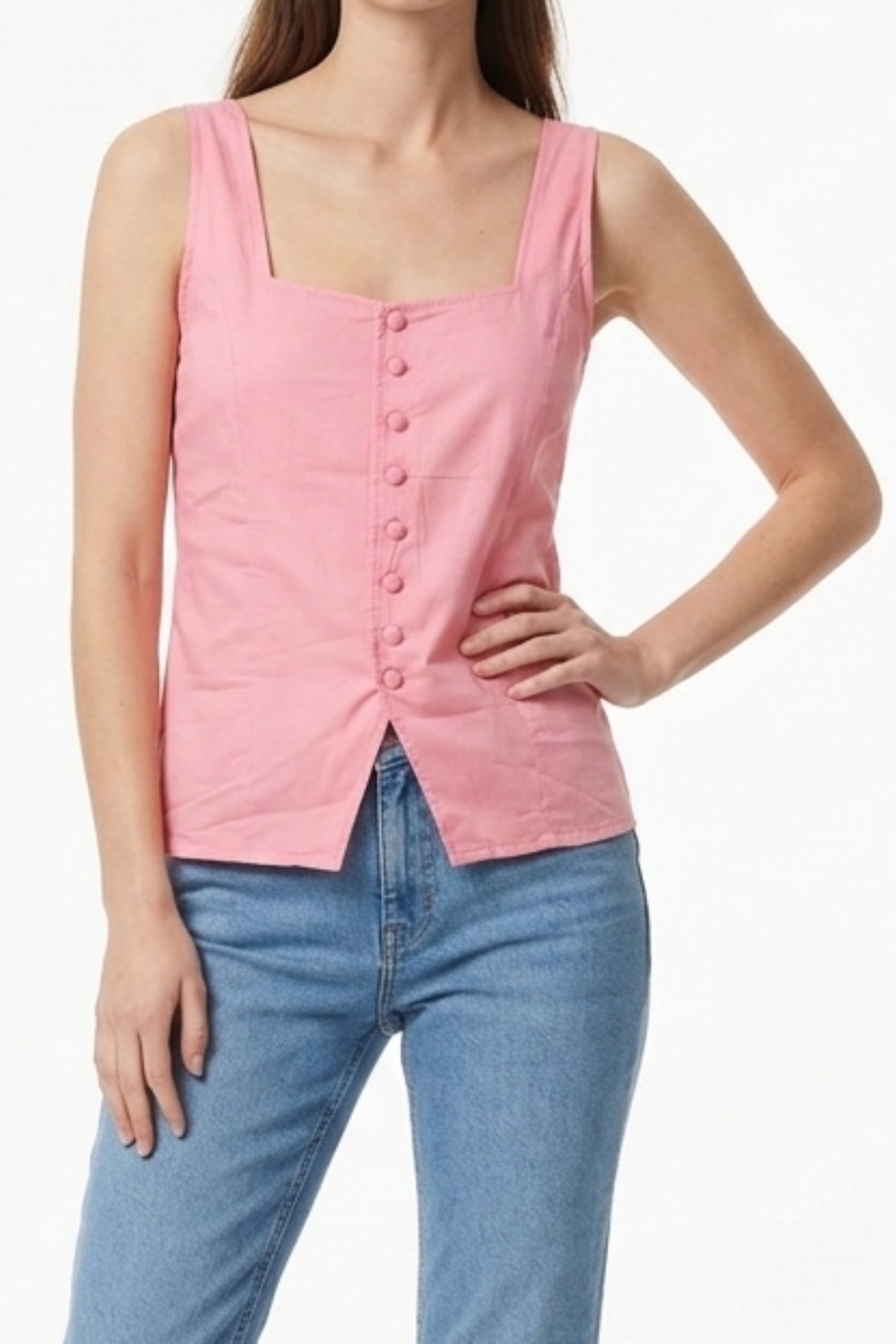 Peach Button-Front Top