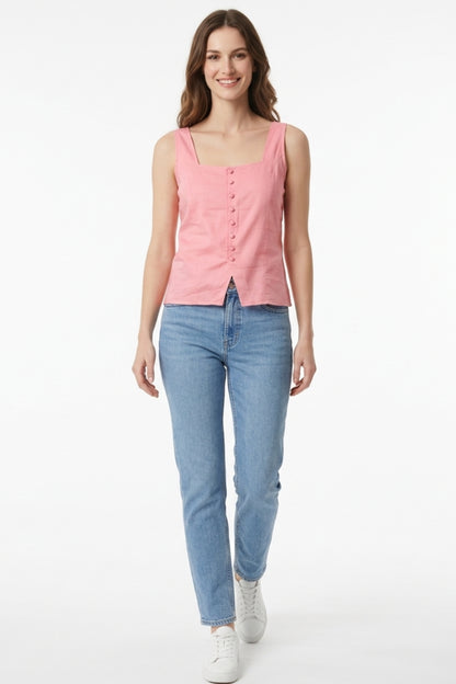 Peach Button-Front Top