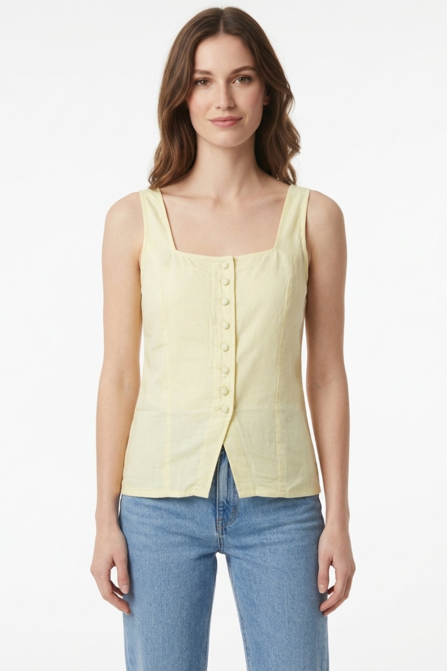 Light Yellow Button-Front Top