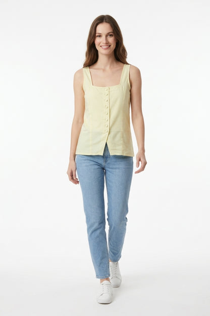 Light Yellow Button-Front Top