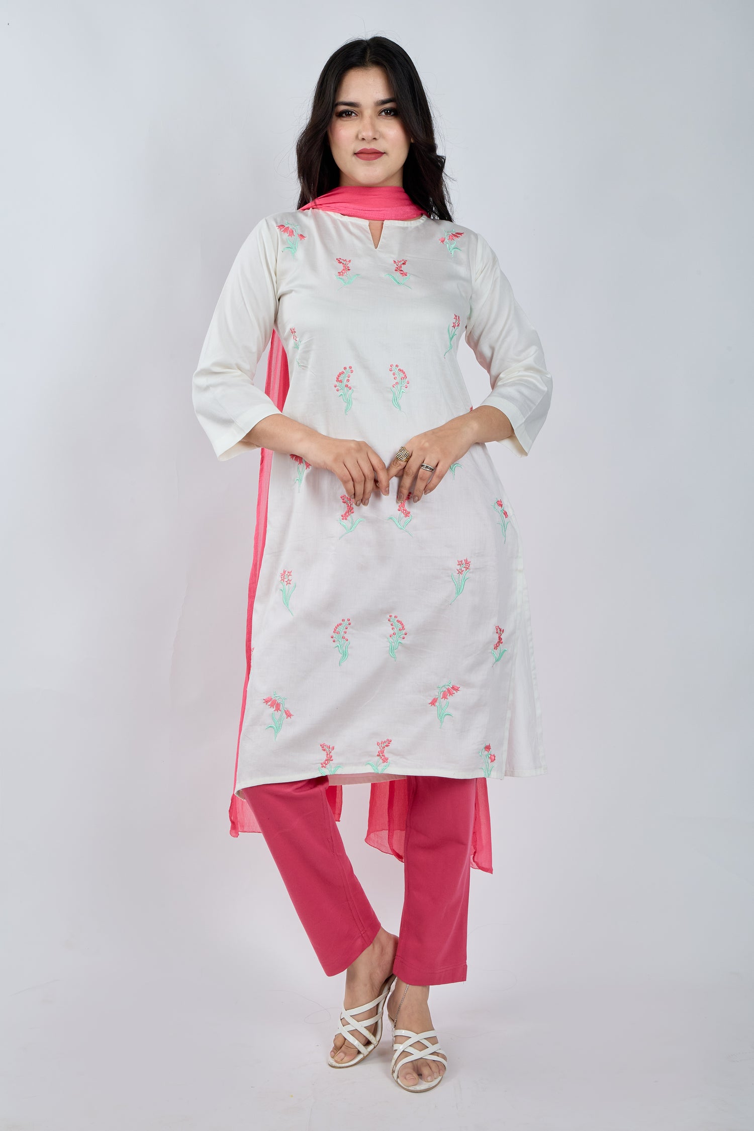 OFF WHITE EMBROIDERED KURTA