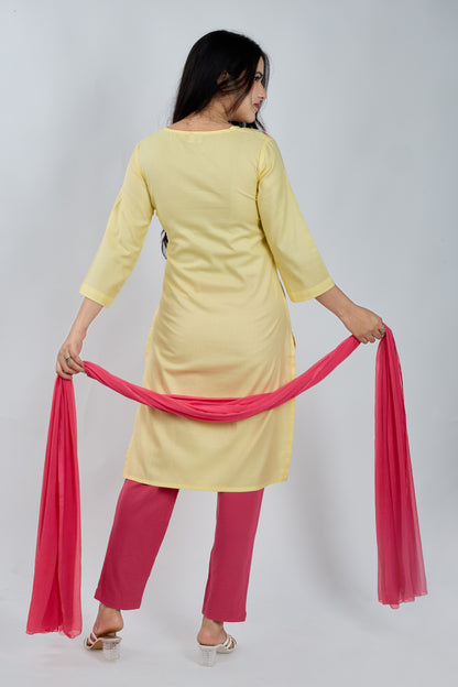 LEMON YELLOW EMBROIDERED KURTA