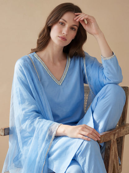 Rock blue kurta set with Duppata.(3 piece)