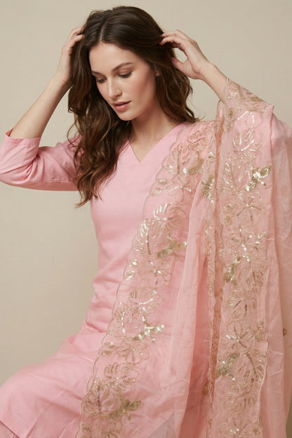 Silk Kurta Set With Embroidered Duppata (3piece)