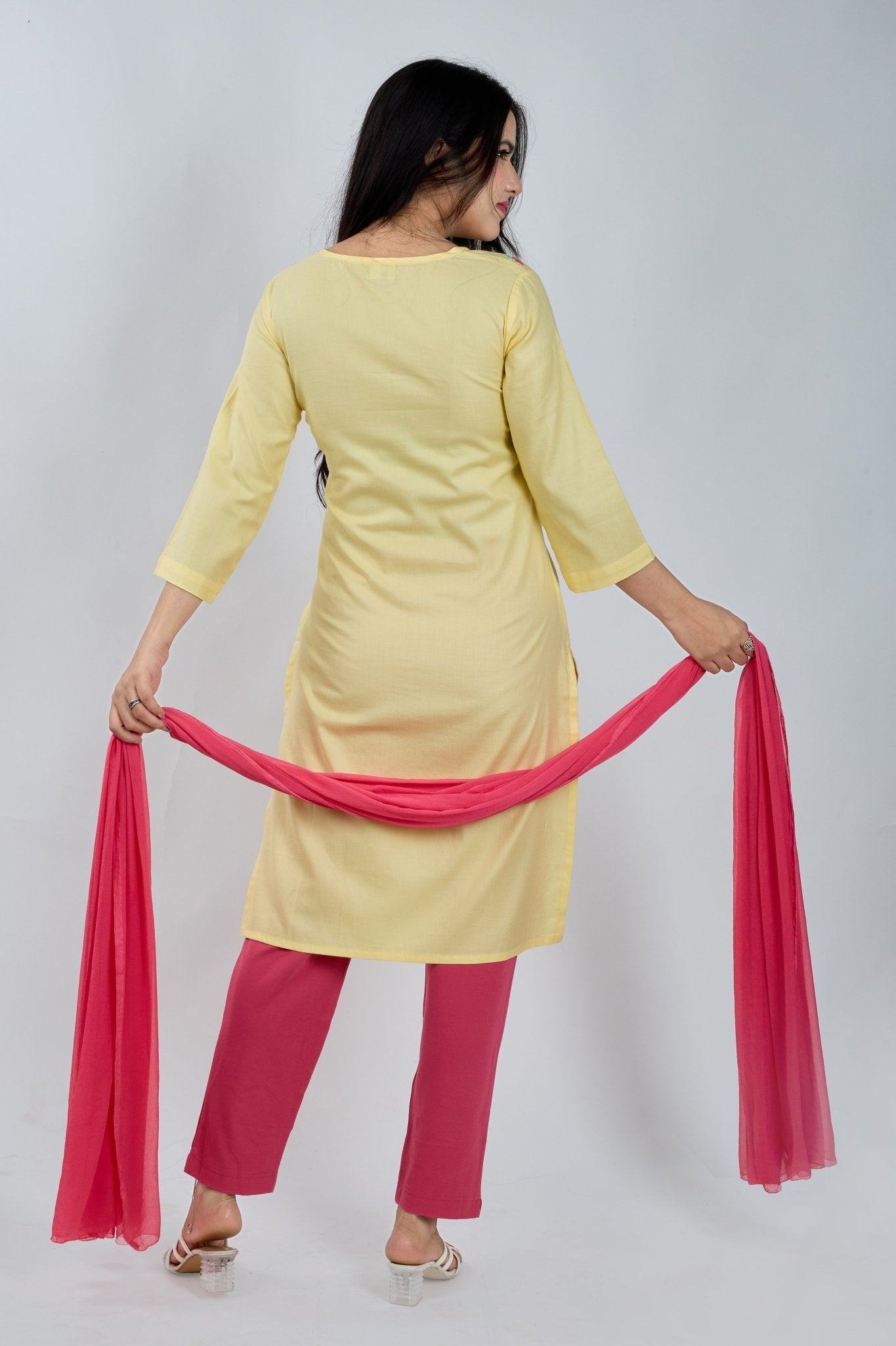 Lemon Yellow Embroidered Kurta - MNK Clothings
