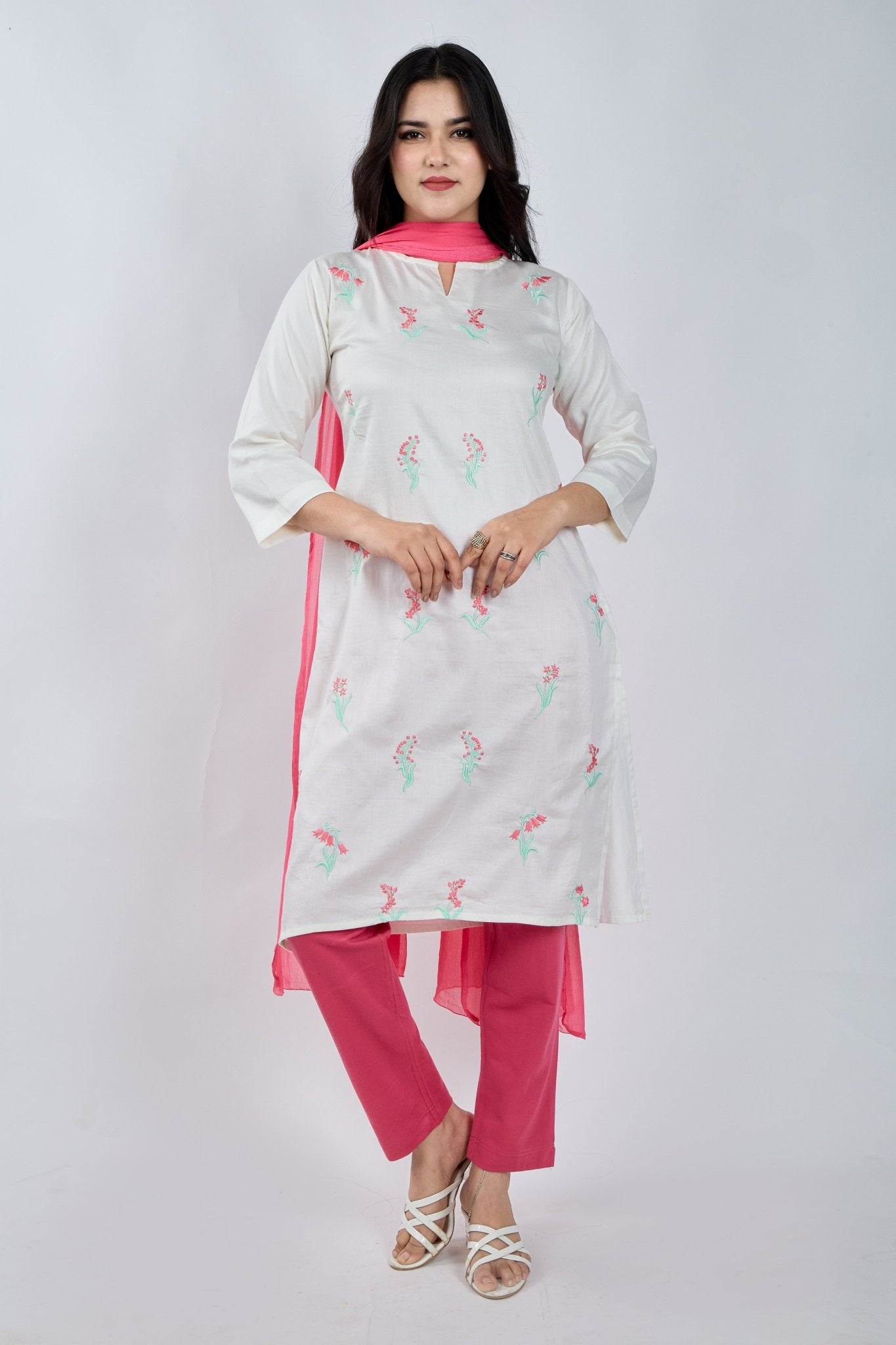 Off White Embroidered Kurta - MNK Clothings