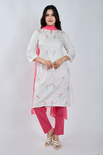 Off White Embroidered Kurta - MNK Clothings