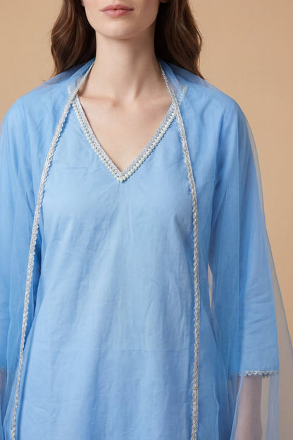 Rock Blue Kurta Set With Duppata.(3 piece) - MNK Clothings