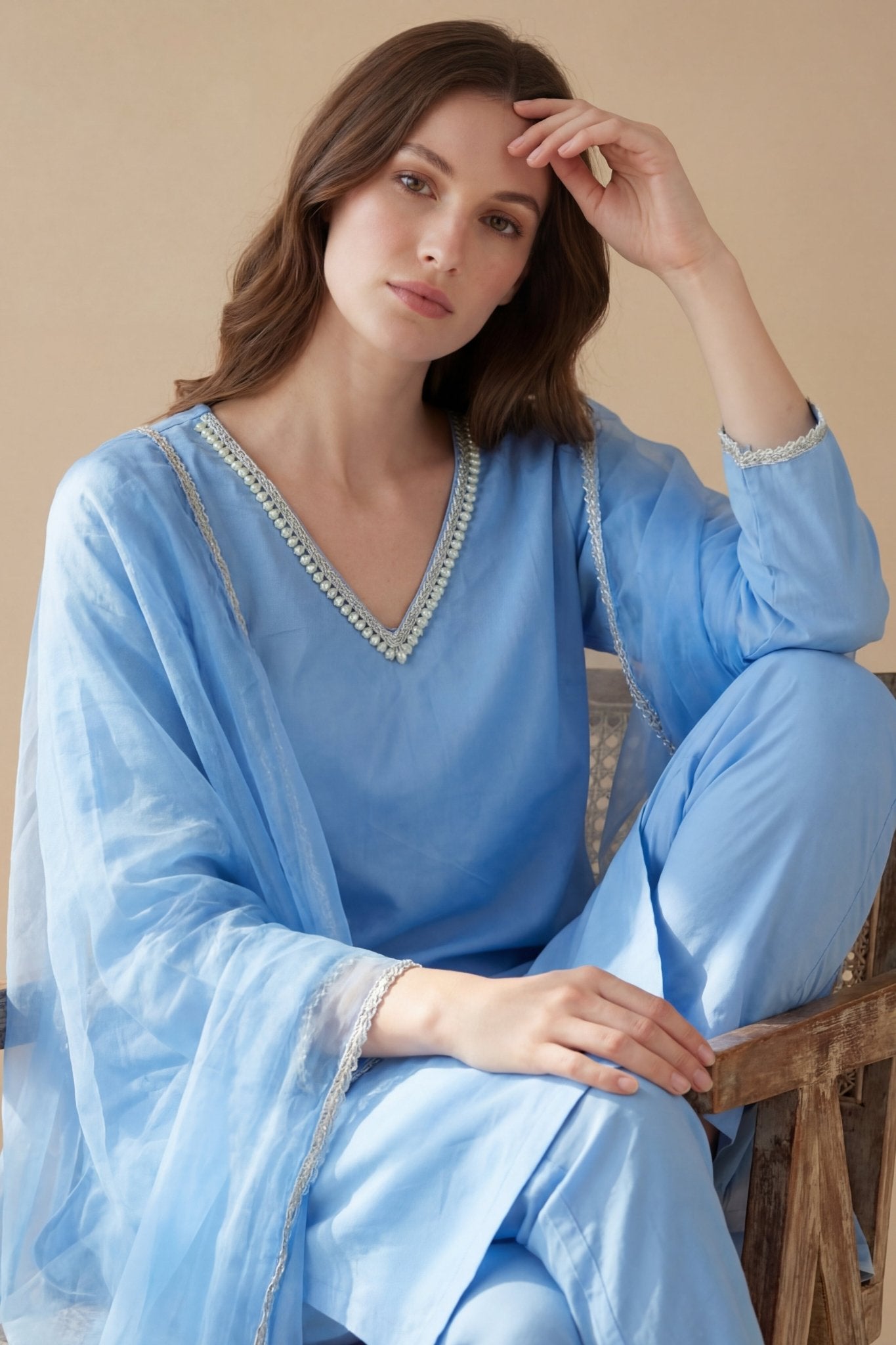 Rock Blue Kurta Set With Duppata.(3 piece) - MNK Clothings