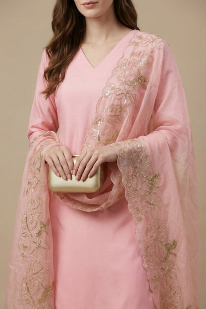 Silk Kurta Set With Embroidered Duppata (3piece) - MNK Clothings